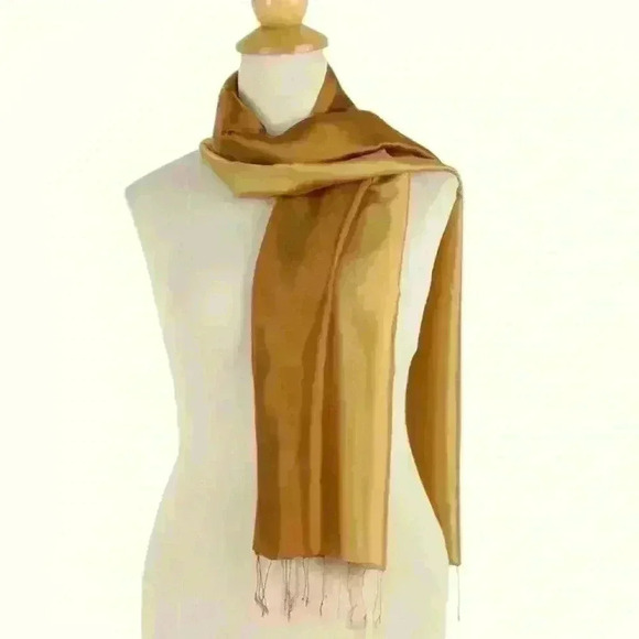 Golden Ombré Rayon and Silk Blend Scarf for Women - Golden Brown Shimmer - Picture 2 of 3